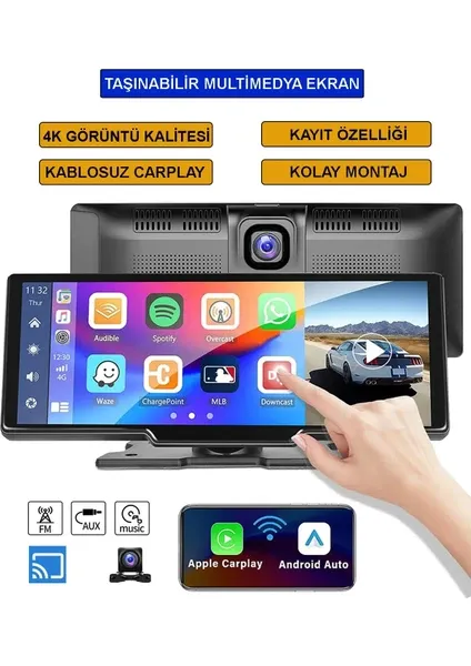 Imars 10.26 inç Araç Multimedya Oynatıcı 1600x600 Ekran Yansıtma Çift Kamera Android Auto & Apple Carplay 64GB Bluetooth