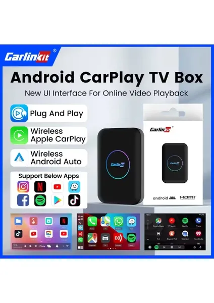 Carlinkit Tbox Lite S Kablosuz Carplay 4gb Ram 32GB Rom Android Youtube Netflix Video Oynatma Mini HDMI Output
