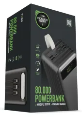 Powerway 80.000 Mah Kablolu Dijital Göstergeli Gerçek 80.000 Mah Garantili Işıklı Kamp TX80 Siyah Powerbank