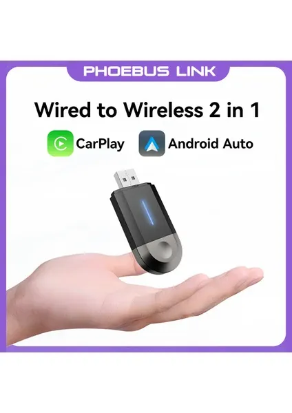 Kablosuz Carplay & Android Auto Adaptörü 2si1 Arada Tak Çalıştır Mini Wifi Bluetooth Hızlı Bağlantı Kaliteli
