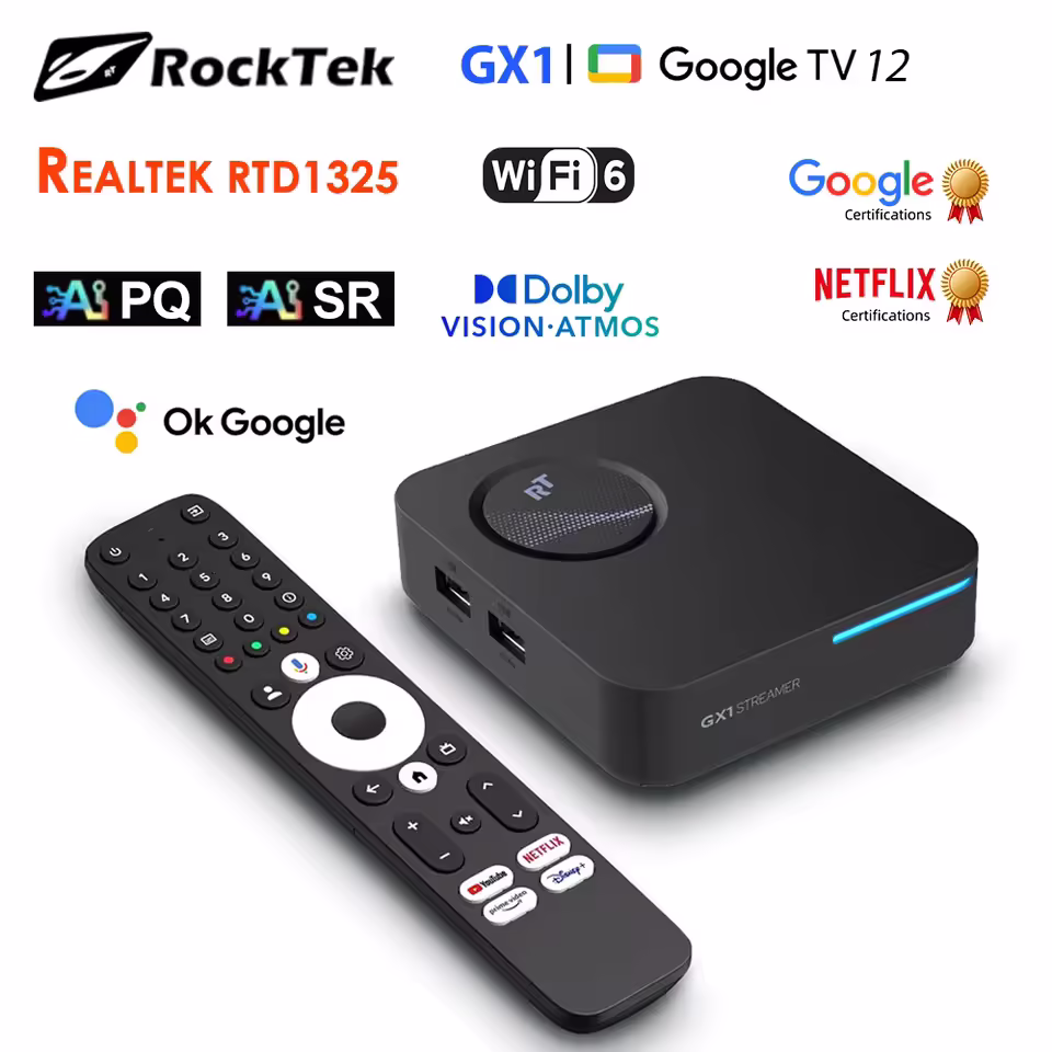 RockTek GX1-AI Yapay Zeka Destekli Android Tv Box 4GB RAM 32GB ROM Google TV (Android TV™ 12)  Realtek RTD1325 CPU