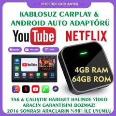 Phoebus Carplay & Android Auto Adaptör Android 13 4GB+64GB Youtube Netflix Video Oynatma Kutusu