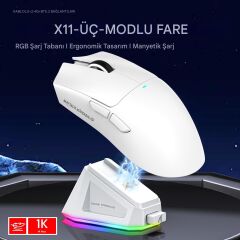 Attack Shark X11 Superlıght 22000 Dpı PAW3311 Şarj Istasyonuna Sahip Kablosuz Oyuncu Faresi