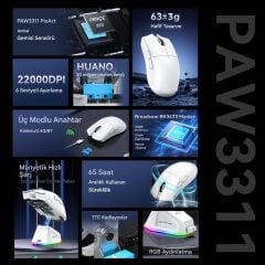 Attack Shark X11 Superlıght 22000 Dpı PAW3311 Şarj Istasyonuna Sahip Kablosuz Oyuncu Faresi