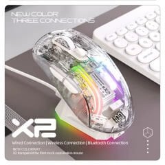 Attack Shark X2 Pro Kablosuz Şeffaf Gaming Mouse, Şarj Istasyonlu, Sessiz Bluetooth Oyuncu Mouse, 3 Modlu (Bt5.0/2.4g/kablolu) Ergonomik Rgb Mouse 4000 Dpı, Pixart PAW3212, Pc/mac