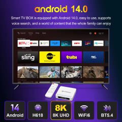 H96Max H618 Plus 8K Android 14.0 TV Box 4GB+32GB Medya Oynatıcı Air Mouse WiFi6 BT 5.4 Ethernet Sesli Komut