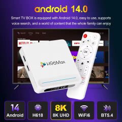 H96Max H618 Plus 8K Android 14.0 TV Box 4GB+32GB Medya Oynatıcı Air Mouse WiFi6 BT 5.4 Ethernet Sesli Komut