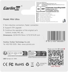 Carlinkit Mini Ultra 3 Kablosuz Carplay ve Android Auto Adaptörü – iPhone ve Android 11+ Destekli, Usb-A / Type-C Tak Çalıştır