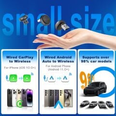 Carlinkit Mini Ultra 3 Kablosuz Carplay ve Android Auto Adaptörü – iPhone ve Android 11+ Destekli, Usb-A / Type-C Tak Çalıştır