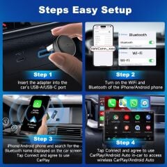Carlinkit Mini Ultra 3 Kablosuz Carplay ve Android Auto Adaptörü – iPhone ve Android 11+ Destekli, Usb-A / Type-C Tak Çalıştır